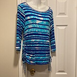 Ruby Rd. Boat Neck Chrome White Studded Top & Ruched Side String Design - Sz M